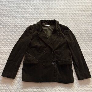 Crescent Women’s Corduroy Jacket Size M Forest Green Double Breasted Flap Pocket